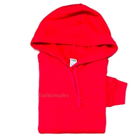 Victorias Secret Pink Cozy Fleece Hoodie Oversized Pullover long sleeve Red - Picture 5 of 5